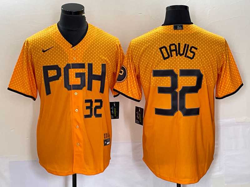 Mens Pittsburgh Pirates #32 Henry Davis Number Yellow 2023 City Connect Stitched Jersey2->pittsburgh pirates->MLB Jersey